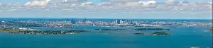 Thompson Prints: Boston Back Bay and Financial District skyline and Boston Harbor panoramic aerial view including Moon Island