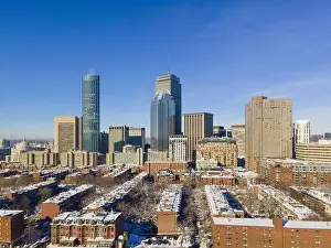 Back Bay Prints: Boston Back Bay modern city skyline including Prudential Tower
