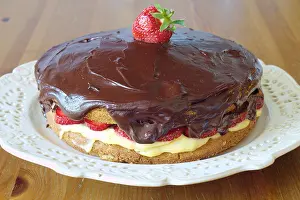 Strawberries Prints: Boston cream pie with strawberries