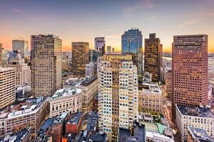 Images Dated 12th October 2016: Boston, Massachusetts, USA downtown cityscape at dusk over Atlantic Avenue at dusk