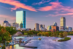 Boston, Massachusetts, USA downtown skyline on the Charles River in the morning