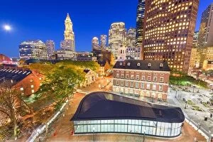 Images Dated 14th October 2016: Boston, Massachusetts, USA skyline with Faneuil Hall and Quincy Market at night