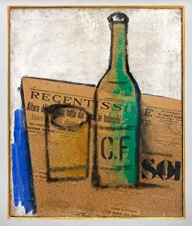 Bottiglia e bicchiere - tempera e collage su cartone - Ardengo Soffici - 1915 - Milano, Museo del Novecento