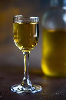 Brandy Prints: Bottle and glass of traditional Georgian chacha brandy
