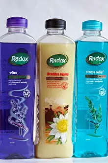 Bubble Bath Prints: Bottles of Radox bath therapy bath soak - relax