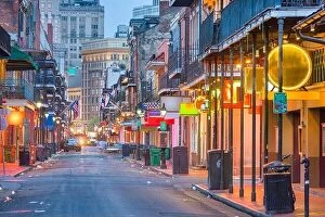 Images Dated 10th May 2016: Bourbon St, New Orleans, Louisiana, USA cityscape of bars and restaurants at twilight