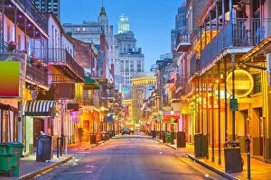 Images Dated 10th May 2016: Bourbon St, New Orleans, Louisiana, USA cityscape of bars and retaurants at twilight