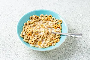 Dried Food Prints: A bowl of Multigrain Hoops Cereal with milk