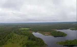 High North Prints: Boxholm in Sweden, panorama of a forested region and Arrebo lake