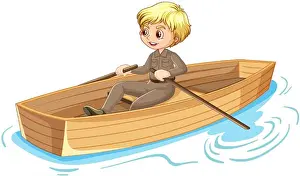 Entertain Prints: Boy cartoon character rowing the boat isolated illustration