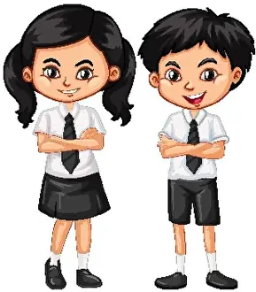 Boyhood Prints: Boy and girl in school uniform illustration