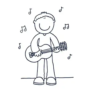 Bass Prints: Boy guitar player flat illustration