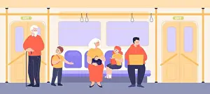 Offering Prints: Boy offering seat to old man on train