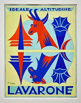 Exposition Prints: Bozzetti per pubblicità Lavarone - tempera su cartoncino - Fortunato Depero - 1953 - Rovereto