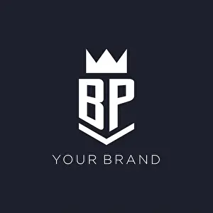 Safeguard Prints: BP logo with shield and crown, initial monogram logo design ideas