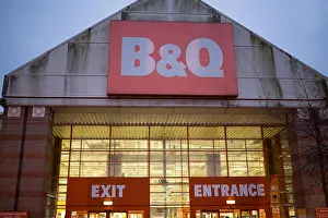 Exit Sign Prints: B&Q store entrance on the Old Kent Road, South London UK