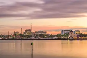 Manatee Prints: Bradenton, Florida, USA downtown on the Manatee River at dusk
