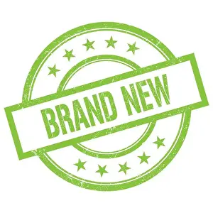 Brand New Prints: BRAND NEW text written on green round vintage rubber stamp