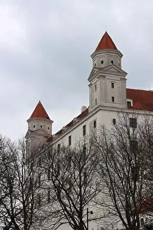 Street House Prints: Bratislava Castle, Slovakia. Close up photo of a castle tower. European architecture