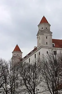 Street House Prints: Bratislava Castle, Slovakia. Close up photo of a castle tower. European architecture