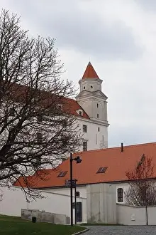 Street House Prints: Bratislava Castle, Slovakia. Close up photo of a castle tower. European architecture