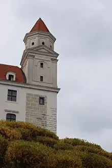 Street House Prints: Bratislava Castle, Slovakia. Close up photo of a castle tower. European architecture
