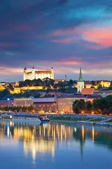 Bratislava. Cityscape image of Bratislava, capital city of Slovakia during twilight blue hour