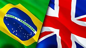 Travel Background Prints: Brazil and United Kingdom flags