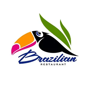 Toucan Prints: Brazilian cuisine restaurant icon with toucan bird in green leaves