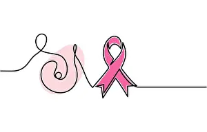 Aids Prints: Breast cancer awareness ribbon hand drawn with single one continuous line