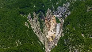 Crystal Clear Prints: Breathtaking Aerial View of Boka Waterfall in the Heart of Slovenia