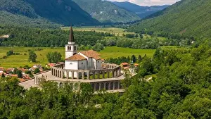 Soca Valley Prints: Breathtaking Aerial View of The Italian Charnel House in Kobarid, Slovenia