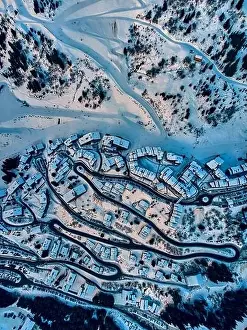 Breathtaking beautiful panoramic aerial view on Snow Alps - winter mountain peaks around French Alps mountains