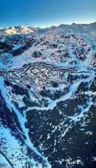 Breathtaking beautiful panoramic aerial view on Snow Alps - winter mountain peaks around French Alps mountains