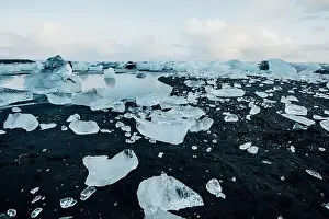 Breathtaking diamond beach on Iceland in winter with large ice blocks, ice cubes