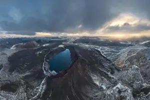 Icy Terrain Prints: A breathtaking drone shot capturing the serene Highlands Lakes in Iceland