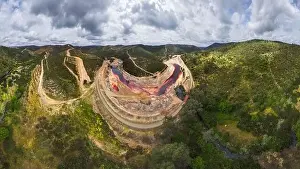 Density Prints: From above breathtaking scenery of curved river near forest cover in green trees in highlands in Minas de Riotinto