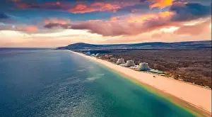 Dreamland Prints: Breathtaking spring view from flying drone of Albena Beach