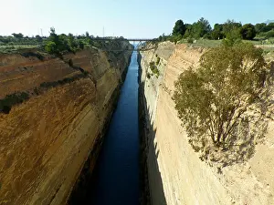 Steel Bridge Prints: Breathtaking view of Corinth Canal with the railroad bridge, Greece