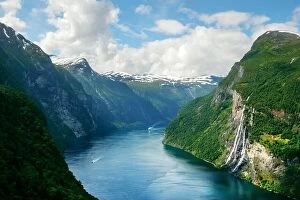 Images Dated 11th July 2017: Breathtaking view of Sunnylvsfjorden fjord and famous Seven Sisters waterfalls