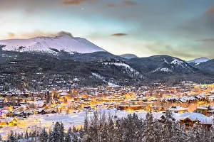Breckenridge, Colorado, USA town skyline in winter at dawn