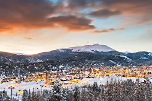 Breckenridge, Colorado, USA town skyline in winter at dawn