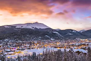 Breckenridge, Colorado, USA town skyline in winter at dawn