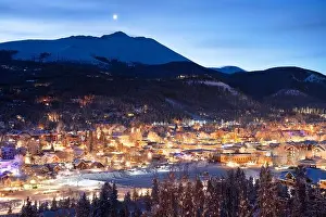 Breckenridge, Colorado, USA town skyline in winter at dawn