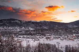 Breckenridge, Colorado, USA town skyline in winter at dawn