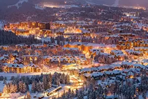 Breckenridge, Colorado, USA town skyline in winter at dusk