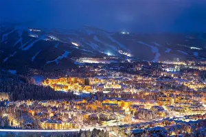 Breckenridge, Colorado, USA town skyline in winter at dusk