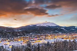 Breckenridge, Colorado, USA town skyline in winter at dusk