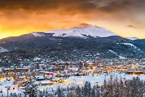 Breckenridge, Colorado, USA town skyline in winter at dusk