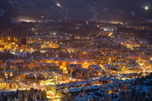 Breckenridge, Colorado, USA town skyline in winter at dusk